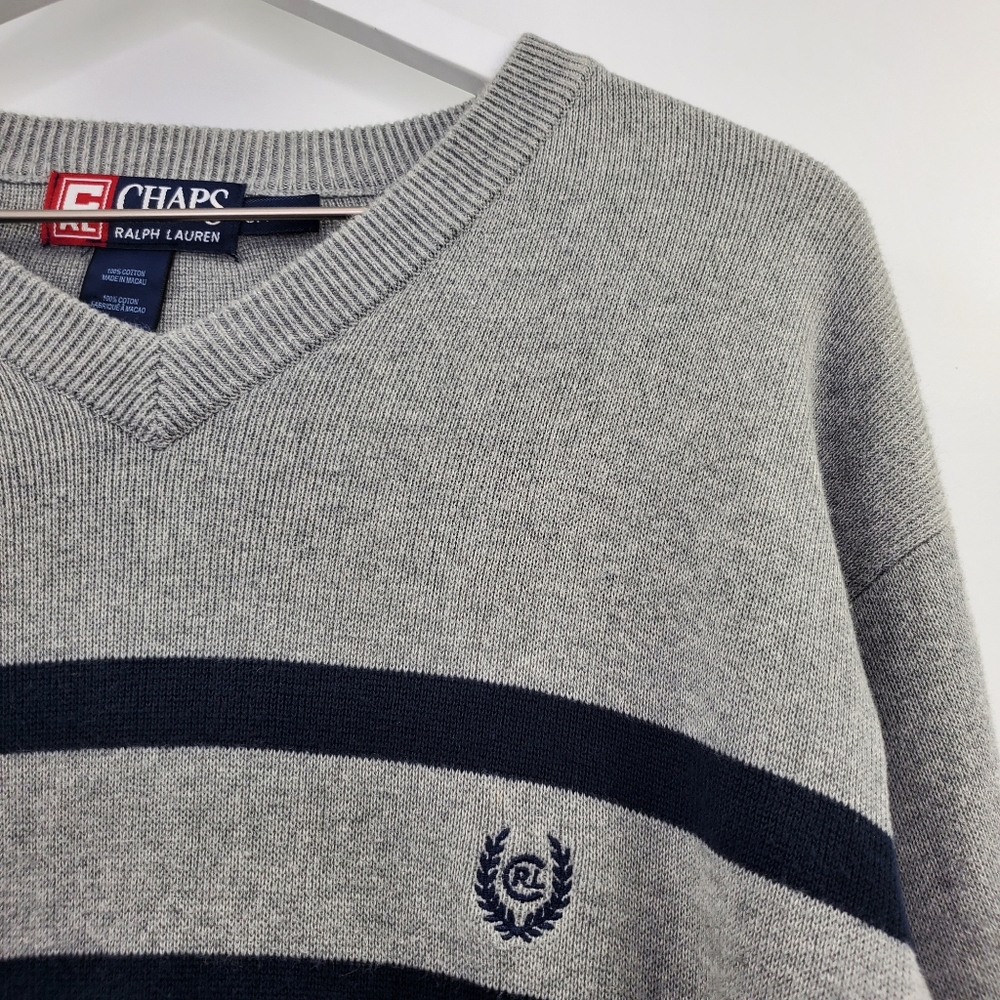 Chaps Ralph Lauren Vintage Dad Sweater Gray Cozy - Picture 2 of 6